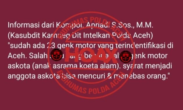 Polisi: Informasi Teridentifikasinya 23 Geng Motor di Aceh Dipastikan Hoaks