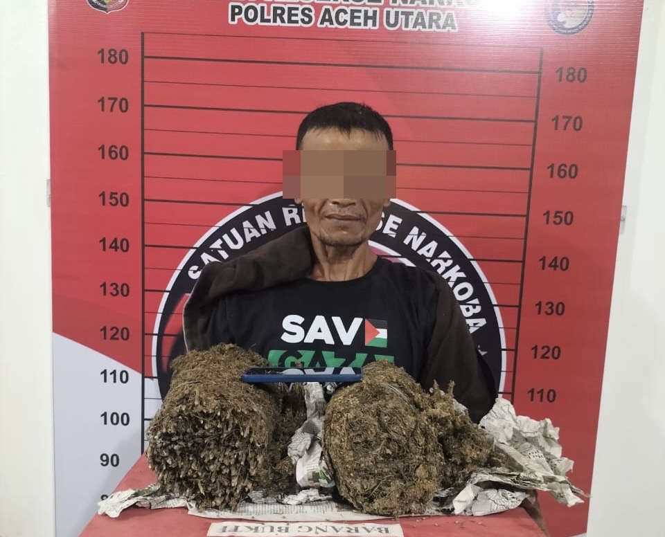 Polres Aceh Utara Amankan Pengendara Honda Supra Bawa Sekarung Ganja Kering