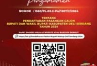 PENGUMUMAN PENDAFTARAN PASANGAN CALON BUPATI DAN WAKIL BUPATI KABUPATEN DELI SERDANG TAHUN 2024