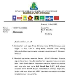 Fraksi Simeulue Emas Rekomendasi Dodi Bass Sekda Definitif