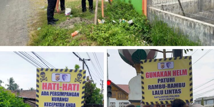 Satlantas Aceh Barat Pasang Pamplet Himbauan Keselamatan Berlalu Lintas
