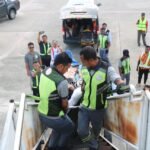 Bripda Josua Ridwan Nainggolan, korban penyerangan KKB di Yahukimo, saat akan dirujuk ke RS Bhayangkara Polri Kramat Jati, Jakarta, untuk perawatan lanjutan pada Selasa (3/6/2025) pukul 13.30 WIT.