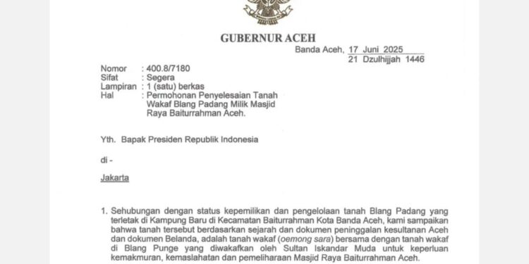 Muallem Surati Presiden Prabowo, Minta Tanah Blang Padang Dikembalikan ke Masjid Raya Baiturrahman