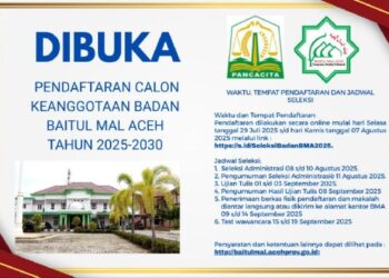 Pemerintah Aceh Buka Pendaftaran Calon Keanggotaan Badan Baitul Mal Aceh Tahun 2025-2030