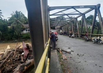 PUPR Aceh Barat Bersama Aparat Gabungan dan Masyarakat Bersihkan Kayu Gelondongan Tersangkut di Bawah Jembatan Tutut
