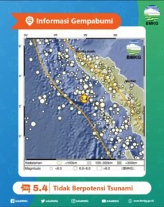 Breaking News: Gempa berkekuatan M 5,4  Guncang Simeulue, Aceh