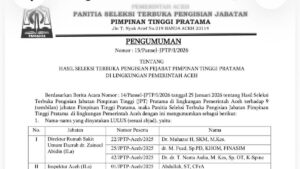 Pemerintah Aceh Umumkan Hasil Seleksi Terbuka JPT Pratama