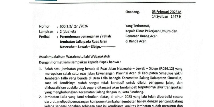 Kondisi Jembatan Penghubung Salang–Alafan Kian Memprihatinkan, PUPR Aceh Diminta Segera Tangani