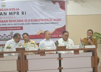 Wagub Aceh Fadhlullah saat berbicara terkait bantuan pasca bencana Aceh saat kunjungan MPR RI. (Dok/Ist)
