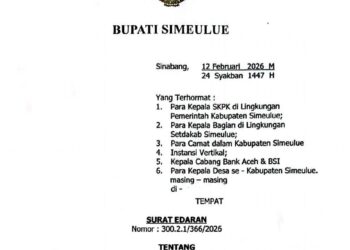 Bupati Simeulue Keluarkan Surat Edaran Antisipasi Siaga Bencana Hidrometeorologi