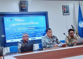 Konferensi pers penyaringan bakal calon rektor universitas Teuku umar. (19/2/26). Dok.istimewa