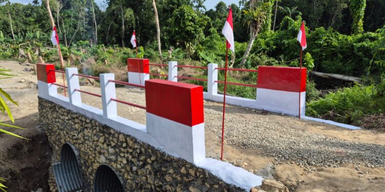 Satgas Gulbencal Kodam I/BB Rampungkan Pembangunan Jembatan Aramco di Desa Lalaona’a