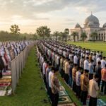 Ilustrasi sholat Id. (Foto : ilustrasi dibuat menggunakan Gemini)