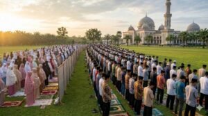 Ilustrasi sholat Id. (Foto : ilustrasi dibuat menggunakan Gemini)