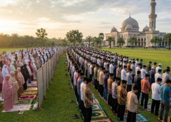 Ilustrasi sholat Id. (Foto : ilustrasi dibuat menggunakan Gemini)