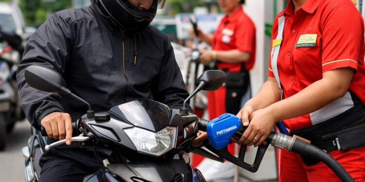 Ilustrasi pengisian BBM di SPBU Pertamina. (Foto: ilustrasi dibuat menggunakan ChatGPT)