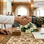 Ilustrasi akad nikah. (Foto : ilustrasi dibuat menggunakan Gemini)