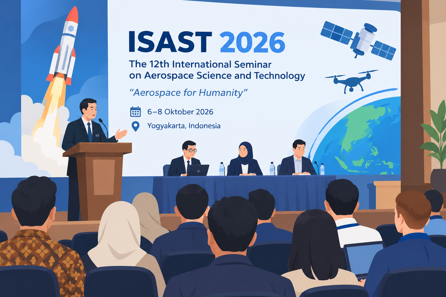 Ilustrasi suasana konferensi ISAST 2026. (Gambar hasil buatan AI)