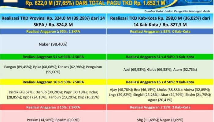 ‎Realisasi Tambahan TKD Aceh Capai Rp621,96 Miliar, Publik Bisa Pantau di Portal P2K