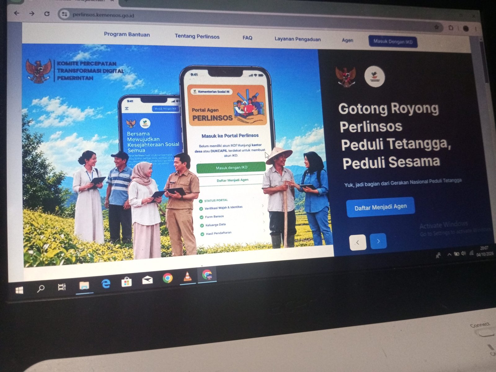 Halaman depan situs Perlinsos. (TubinNews/Zulfa Dillah)
