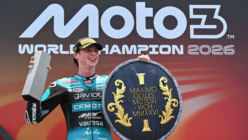 Maximo Quiles merayakan kemenangannya di Sirkuit Mandalika. (Dok. Moto3)