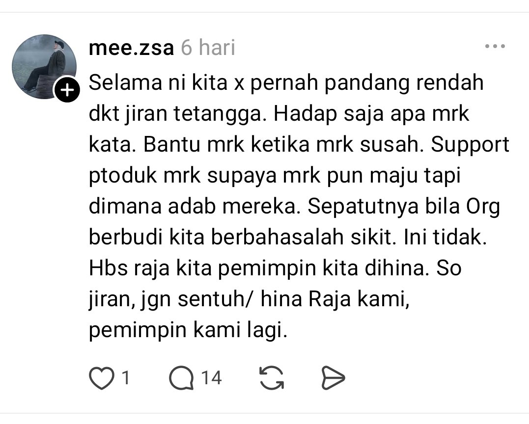 Salah satu unggahan dari akun Threads @mee.zsa. (Foto: Hasil screenshot dari Threads)