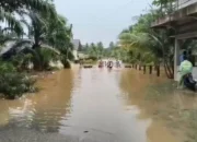 Warga melintasi ruas jalan terendam banjir di Aceh Selatan, Minggu (25/10/2026). (Dok. BPBD Aceh Selatan)